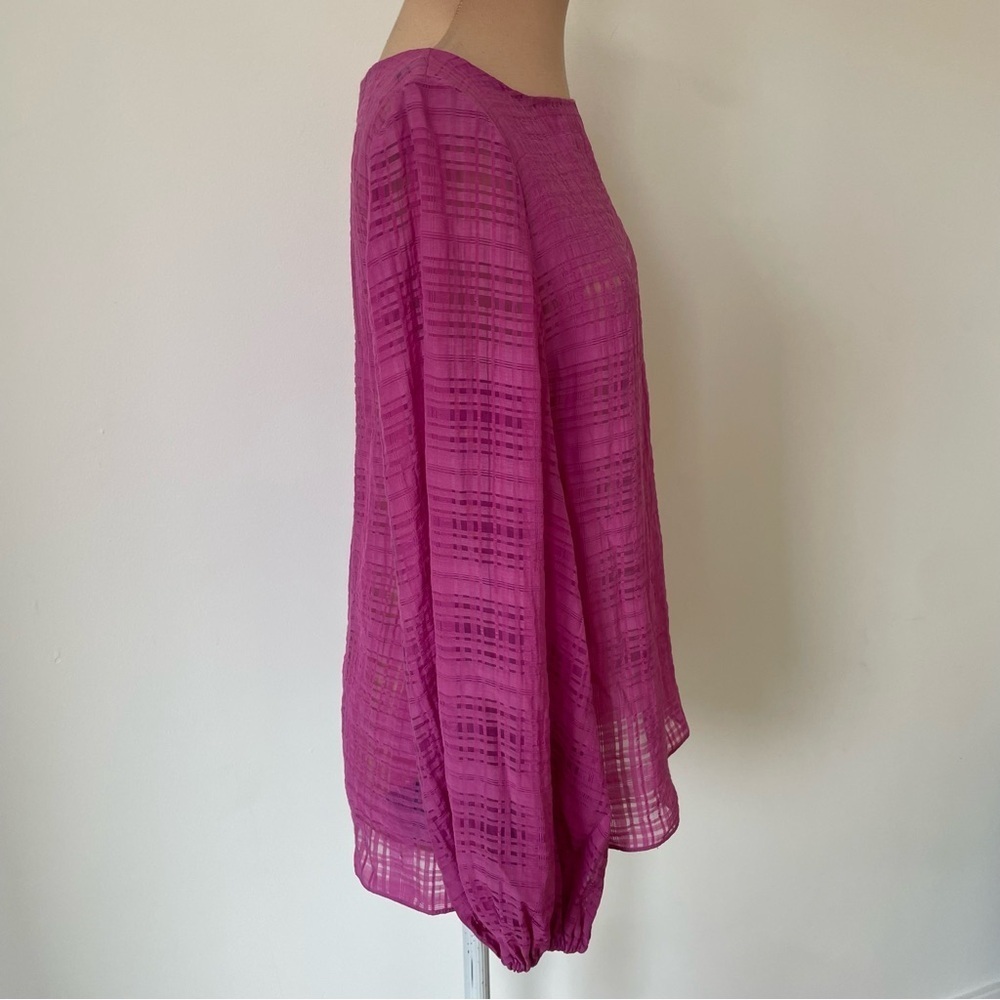 Carolina Herrera Woven Viscose Pink Semi Sheer 3/4 Balloon Sleeve Blouse EUC 4 - Picture 4 of 9